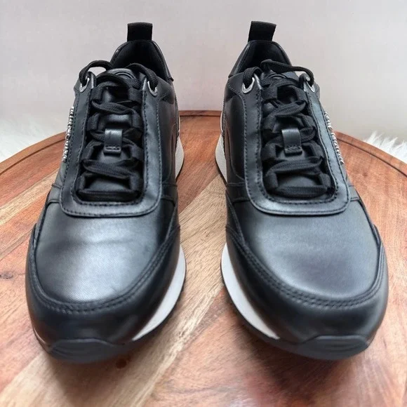 Michael Kors Allie Strider Size 8M Black Silver Sneakers Size 8 Leather Shoes - Picture 3 of 14